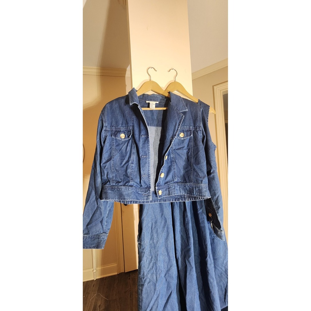 Talbots Vintage Denim Maxi Dress and Cropped Denim Jacket Set Blue Wash - Picture 2 of 14